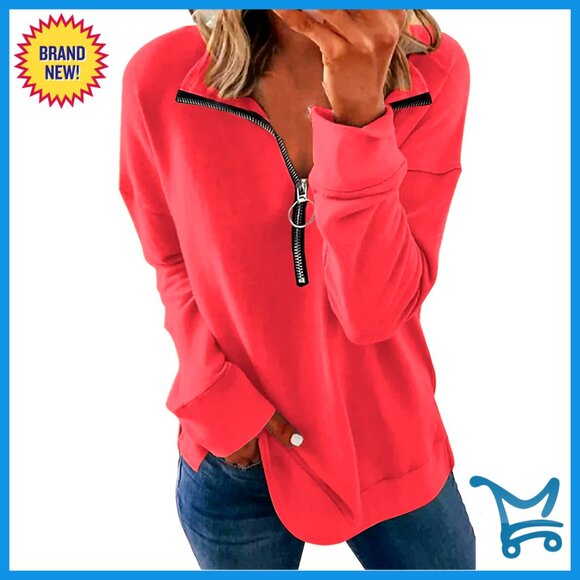 Quarter Zip Pullover Sweatshirt Women's Casual Trendy Crewneck Top Soft Cotton